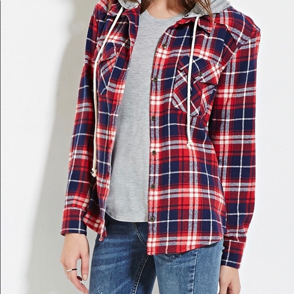 New Forever 21 Hoodie Button-up Shirt